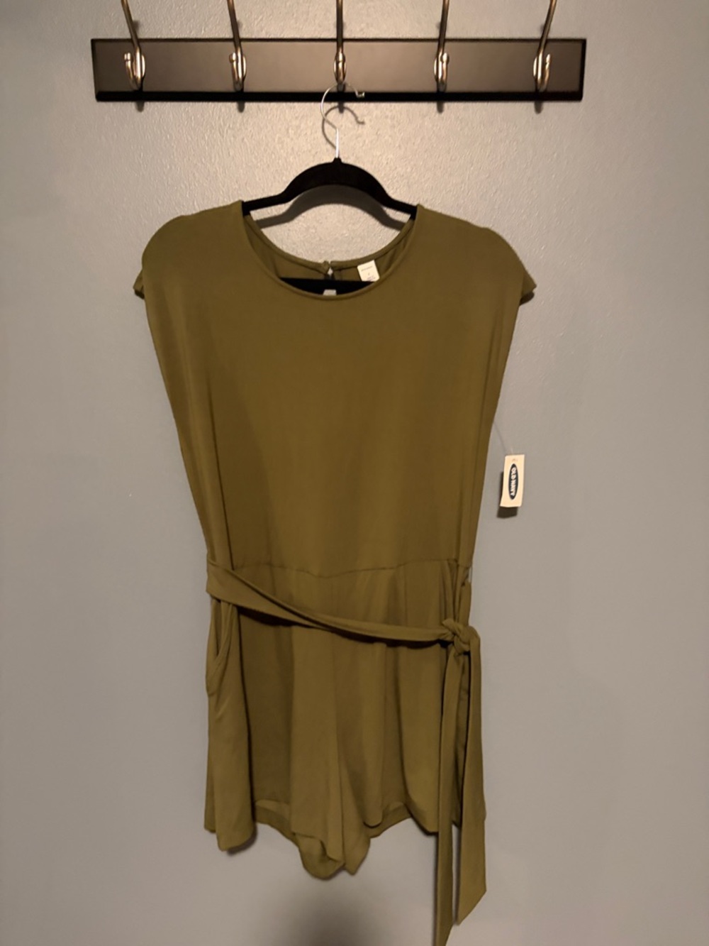 Old Navy Olive Short-Sleeve Tie-Waist Romper